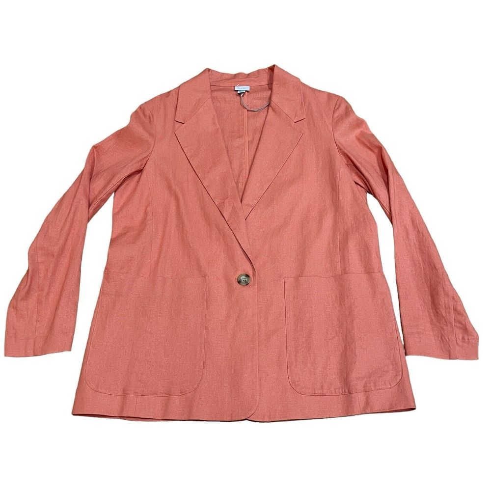 A New Day Linen Blend Blazer Jacket Womens Size Large L Orange One Button NWOT